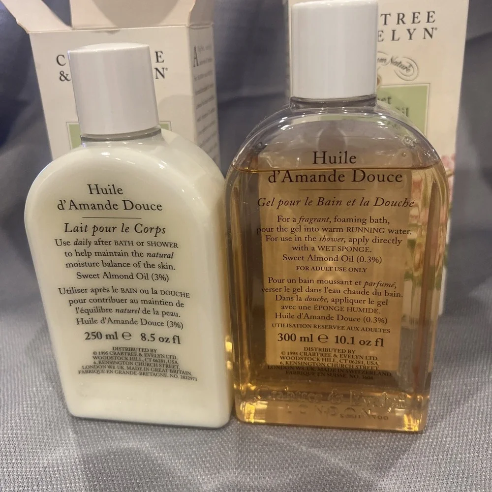 Crabtree & Evelyn London Sweet ALMOND Oil Body Lotion + Shower‎ Gel Set 1995 VTG